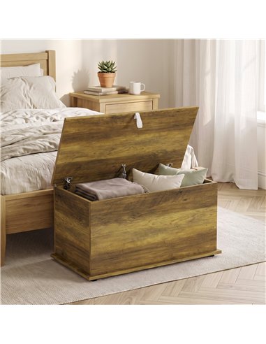 HOMCOM Storage Chest, 102L Blanket Box, Shoe Bench Safety Hinged Lid, Bed End Bench for Bedroom, 80 x 40 x 45cm, Brown