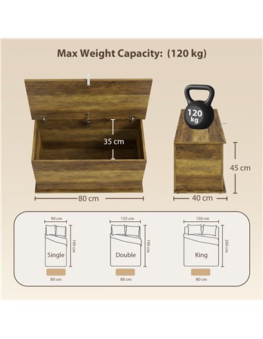 HOMCOM Storage Chest, 102L Blanket Box, Shoe Bench Safety Hinged Lid, Bed End Bench for Bedroom, 80 x 40 x 45cm, Brown