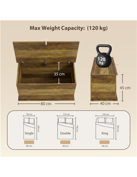 HOMCOM Storage Chest, 102L Blanket Box, Shoe Bench Safety Hinged Lid, Bed End Bench for Bedroom, 80 x 40 x 45cm, Brown - pic 210962 | FastDaddyshop