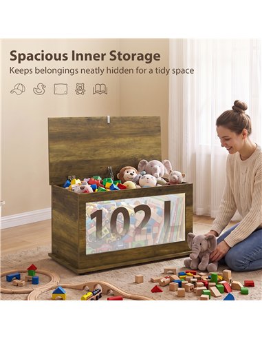 HOMCOM Storage Chest, 102L Blanket Box, Shoe Bench Safety Hinged Lid, Bed End Bench for Bedroom, 80 x 40 x 45cm, Brown
