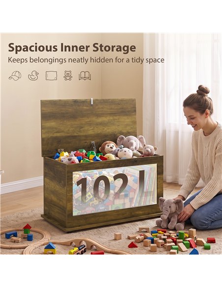 HOMCOM Storage Chest, 102L Blanket Box, Shoe Bench Safety Hinged Lid, Bed End Bench for Bedroom, 80 x 40 x 45cm, Brown - pic 210963 | FastDaddyshop