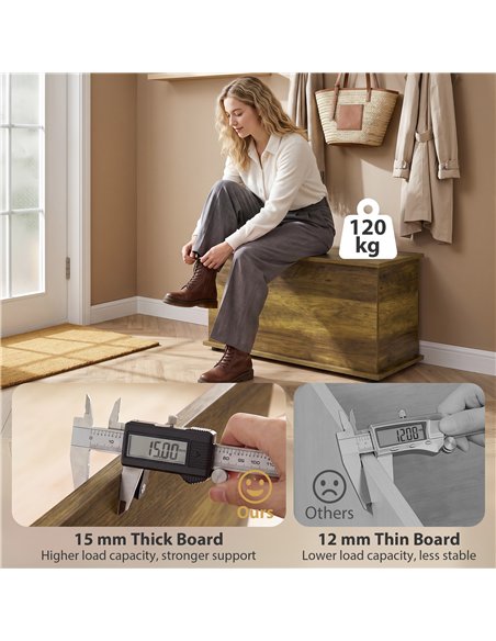 HOMCOM Storage Chest, 102L Blanket Box, Shoe Bench Safety Hinged Lid, Bed End Bench for Bedroom, 80 x 40 x 45cm, Brown - pic 210965 | FastDaddyshop