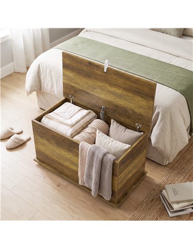 HOMCOM Storage Chest, 102L Blanket Box, Shoe Bench Safety Hinged Lid, Bed End Bench for Bedroom, 80 x 40 x 45cm, Brown