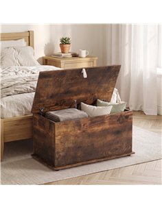 HOMCOM Storage Chest, 102L Blanket Box, Shoe Bench Safety Hinged Lid, Bed End Bench for Bedroom, 80 x 40 x 45cm, Rustic Brown 2