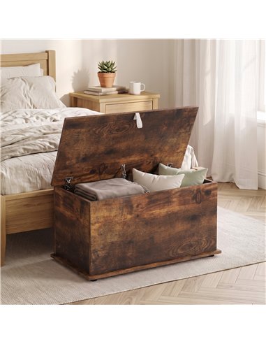 HOMCOM Storage Chest, 102L Blanket Box, Shoe Bench Safety Hinged Lid, Bed End Bench for Bedroom, 80 x 40 x 45cm, Rustic Brown