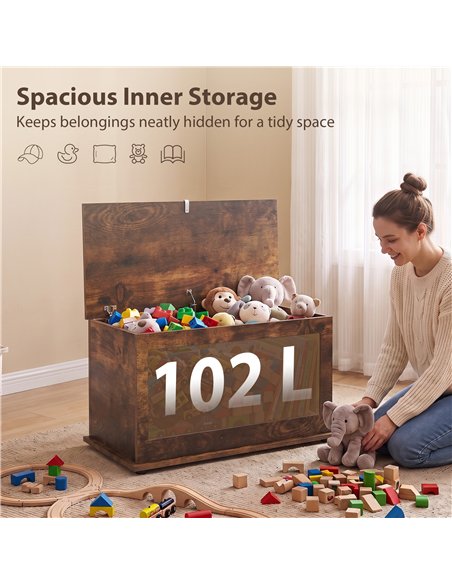 HOMCOM Storage Chest, 102L Blanket Box, Shoe Bench Safety Hinged Lid, Bed End Bench for Bedroom, 80 x 40 x 45cm, Rustic Brown - pic 210972 | FastDaddyshop