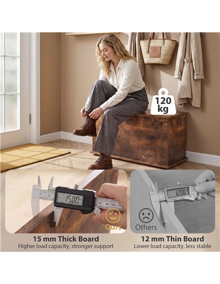 HOMCOM Storage Chest, 102L Blanket Box, Shoe Bench Safety Hinged Lid, Bed End Bench for Bedroom, 80 x 40 x 45cm, Rustic Brown - pic 210974 | FastDaddyshop