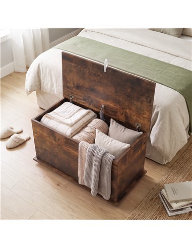 HOMCOM Storage Chest, 102L Blanket Box, Shoe Bench Safety Hinged Lid, Bed End Bench for Bedroom, 80 x 40 x 45cm, Rustic Brown