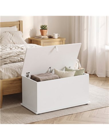 HOMCOM Storage Chest, 102L Blanket Box, Shoe Bench with Safety Hinged Lid, Bed End Bench for Bedroom, 80 x 40 x 45cm, White