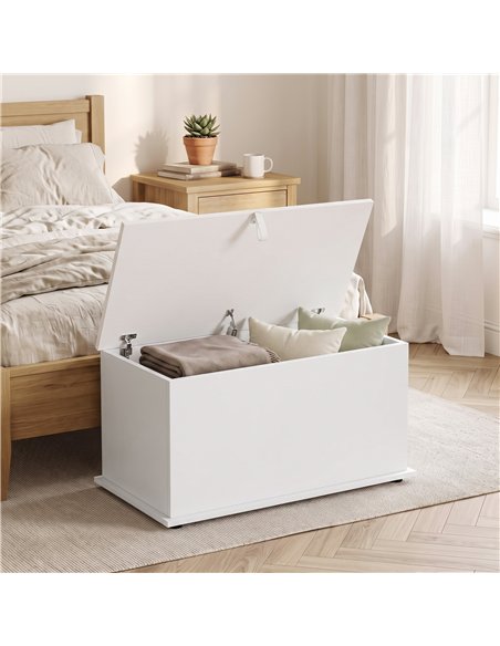 HOMCOM Storage Chest, 102L Blanket Box, Shoe Bench with Safety Hinged Lid, Bed End Bench for Bedroom, 80 x 40 x 45cm, White - pic 210979 | FastDaddyshop