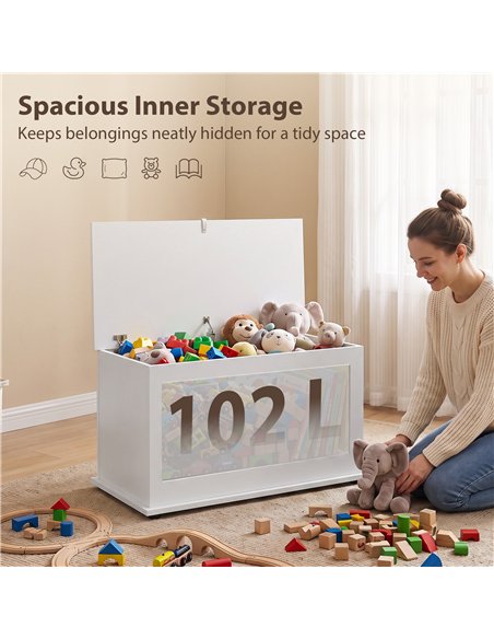 HOMCOM Storage Chest, 102L Blanket Box, Shoe Bench with Safety Hinged Lid, Bed End Bench for Bedroom, 80 x 40 x 45cm, White - pic 210981 | FastDaddyshop