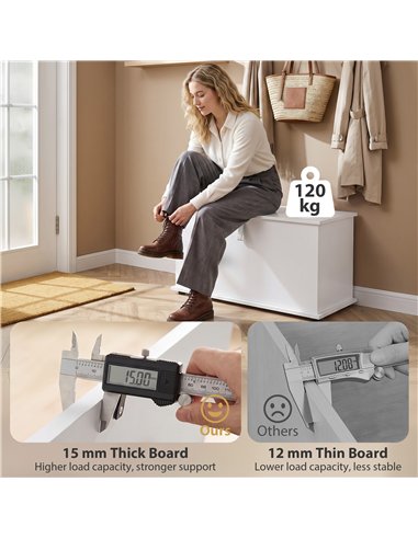 HOMCOM Storage Chest, 102L Blanket Box, Shoe Bench with Safety Hinged Lid, Bed End Bench for Bedroom, 80 x 40 x 45cm, White