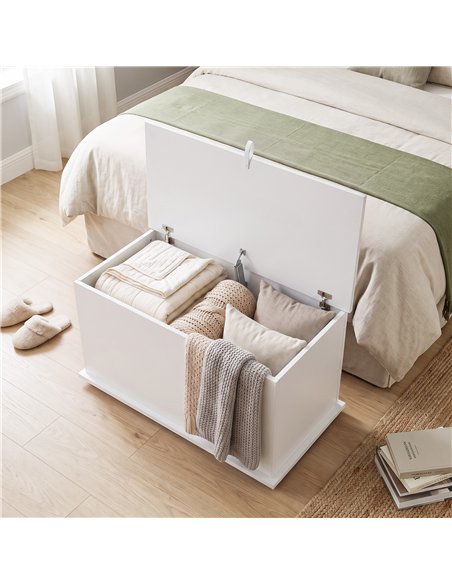 HOMCOM Storage Chest, 102L Blanket Box, Shoe Bench with Safety Hinged Lid, Bed End Bench for Bedroom, 80 x 40 x 45cm, White - pic 210985 | FastDaddyshop