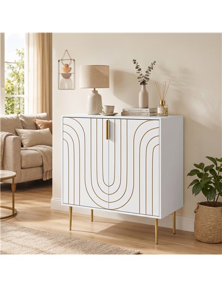 HOMCOM Modern Kitchen Cupboard, Storage Cabinet with 2 Doors, Adjustable Shelf and Metal Legs, White - pic 210988 | FastDaddyshop