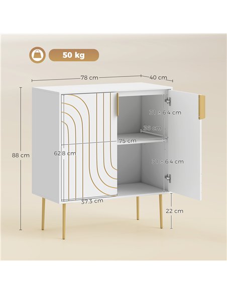 HOMCOM Modern Kitchen Cupboard, Storage Cabinet with 2 Doors, Adjustable Shelf and Metal Legs, White - pic 210989 | FastDaddyshop