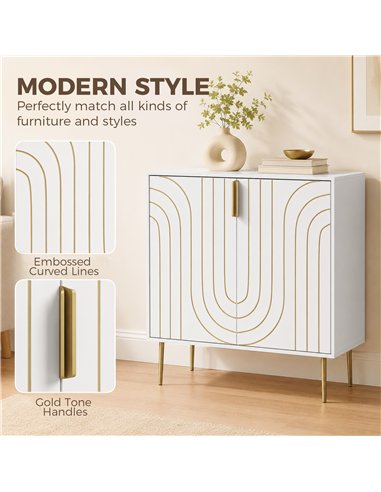 HOMCOM Modern Kitchen Cupboard, Storage Cabinet with 2 Doors, Adjustable Shelf and Metal Legs, White