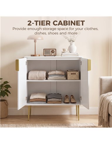 HOMCOM Modern Kitchen Cupboard, Storage Cabinet with 2 Doors, Adjustable Shelf and Metal Legs, White