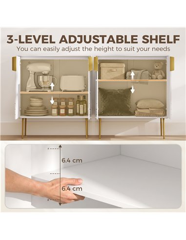 HOMCOM Modern Kitchen Cupboard, Storage Cabinet with 2 Doors, Adjustable Shelf and Metal Legs, White