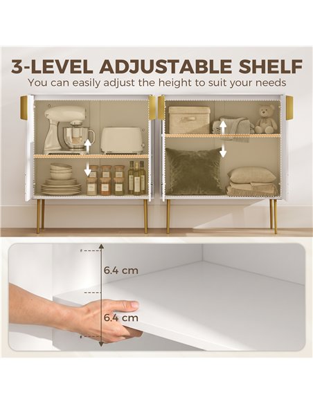 HOMCOM Modern Kitchen Cupboard, Storage Cabinet with 2 Doors, Adjustable Shelf and Metal Legs, White - pic 210992 | FastDaddyshop