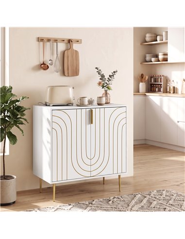 HOMCOM Modern Kitchen Cupboard, Storage Cabinet with 2 Doors, Adjustable Shelf and Metal Legs, White