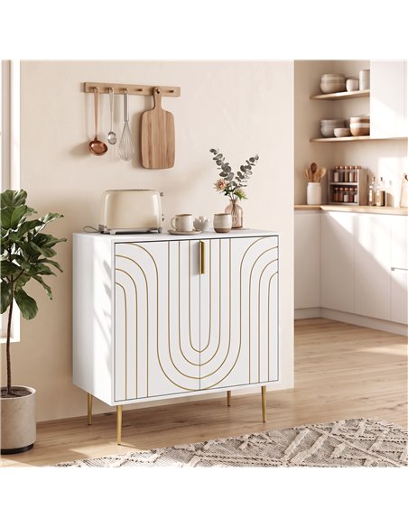 HOMCOM Modern Kitchen Cupboard, Storage Cabinet with 2 Doors, Adjustable Shelf and Metal Legs, White - pic 210994 | FastDaddyshop