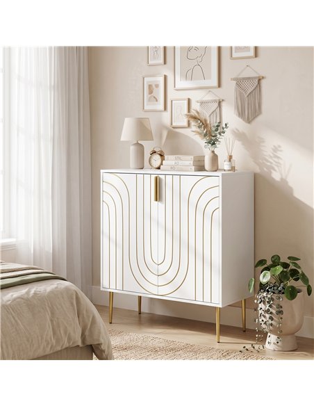 HOMCOM Modern Kitchen Cupboard, Storage Cabinet with 2 Doors, Adjustable Shelf and Metal Legs, White - pic 210995 | FastDaddyshop
