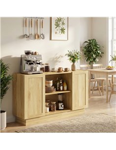 HOMCOM Sideboard Buffet Cabinet, 133 cm Storage Cabinet with 2 Open Shelves, 2 Cupboards and Soft Close Doors, Natural 2