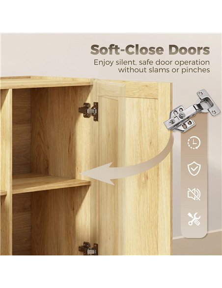 HOMCOM Sideboard Buffet Cabinet, 133 cm Storage Cabinet with 2 Open Shelves, 2 Cupboards and Soft Close Doors, Natural - pic 211000 | FastDaddyshop