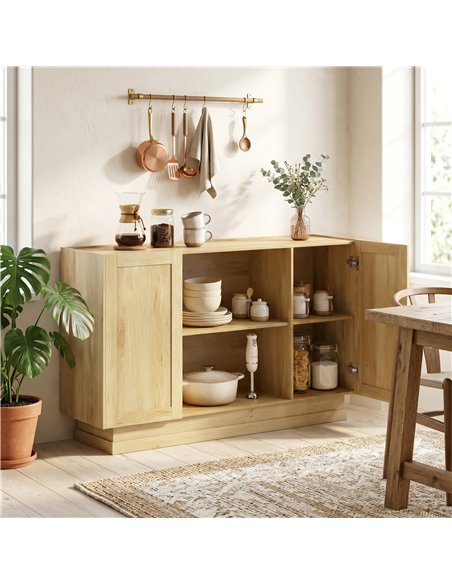 HOMCOM Sideboard Buffet Cabinet, 133 cm Storage Cabinet with 2 Open Shelves, 2 Cupboards and Soft Close Doors, Natural - pic 211002 | FastDaddyshop