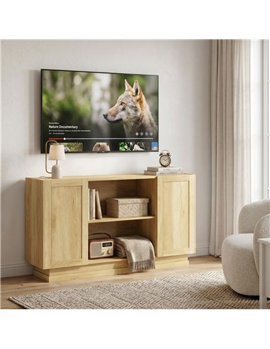 HOMCOM Sideboard Buffet Cabinet, 133 cm Storage Cabinet with 2 Open Shelves, 2 Cupboards and Soft Close Doors, Natural