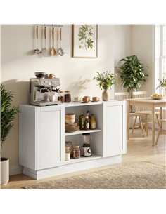 HOMCOM Sideboard Buffet Cabinet, 133 cm Storage Cabinet with 2 Open Shelves, 2 Cupboards and Soft Close Doors, White 2
