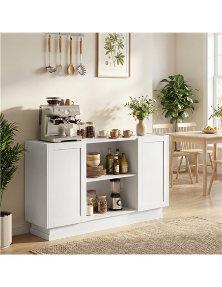 HOMCOM Sideboard Buffet Cabinet, 133 cm Storage Cabinet with 2 Open Shelves, 2 Cupboards and Soft Close Doors, White - pic 211006 | FastDaddyshop
