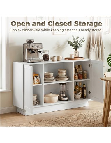 HOMCOM Sideboard Buffet Cabinet, 133 cm Storage Cabinet with 2 Open Shelves, 2 Cupboards and Soft Close Doors, White