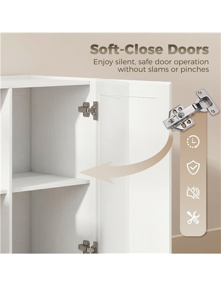 HOMCOM Sideboard Buffet Cabinet, 133 cm Storage Cabinet with 2 Open Shelves, 2 Cupboards and Soft Close Doors, White - pic 211009 | FastDaddyshop