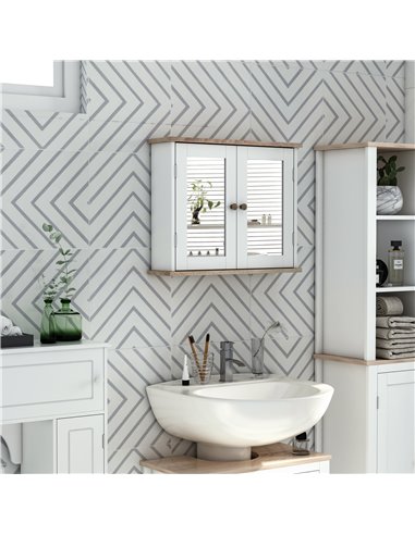 kleankin Bathroom Mirror Cabinet Wall Mounted Storage Cupboard with Double Door and Adjustable Shelf, White