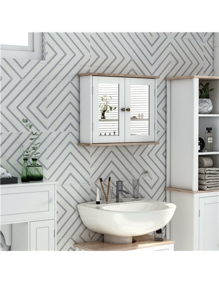 kleankin Bathroom Mirror Cabinet Wall Mounted Storage Cupboard with Double Door and Adjustable Shelf, White - pic 21101 | FastDaddyshop