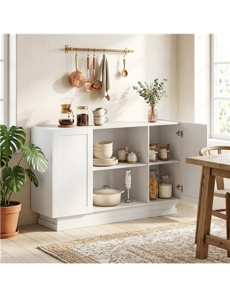 HOMCOM Sideboard Buffet Cabinet, 133 cm Storage Cabinet with 2 Open Shelves, 2 Cupboards and Soft Close Doors, White - pic 211011 | FastDaddyshop