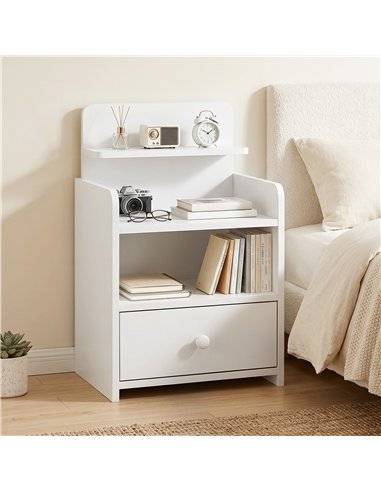 HOMCOM Bedside Cabinet, Bedside Table with Drawer and Shelf for Living Room, White