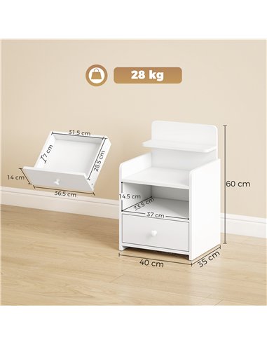 HOMCOM Bedside Cabinet, Bedside Table with Drawer and Shelf for Living Room, White