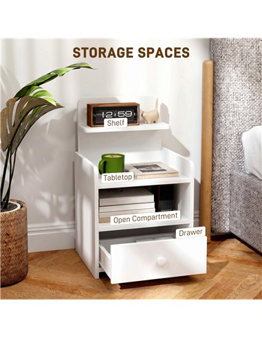 HOMCOM Bedside Cabinet, Bedside Table with Drawer and Shelf for Living Room, White