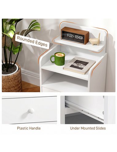 HOMCOM Bedside Cabinet, Bedside Table with Drawer and Shelf for Living Room, White