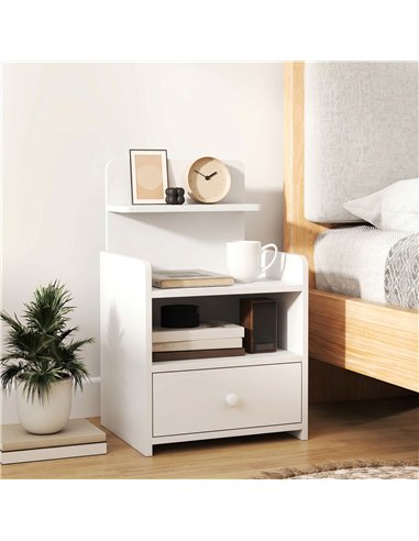 HOMCOM Bedside Cabinet, Bedside Table with Drawer and Shelf for Living Room, White