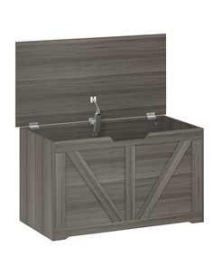 HOMCOM 100L Home Storage Box, with Safety Hinge - Dark Grey Wood-Effect
