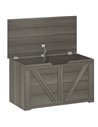 HOMCOM 100L Home Storage Box, with Safety Hinge - Dark Grey Wood-Effect