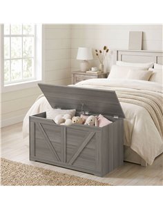 HOMCOM 100L Home Storage Box, with Safety Hinge - Dark Grey Wood-Effect 2