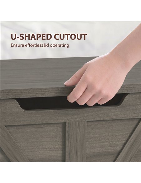 HOMCOM 100L Home Storage Box, with Safety Hinge - Dark Grey Wood-Effect - pic 211028 | FastDaddyshop