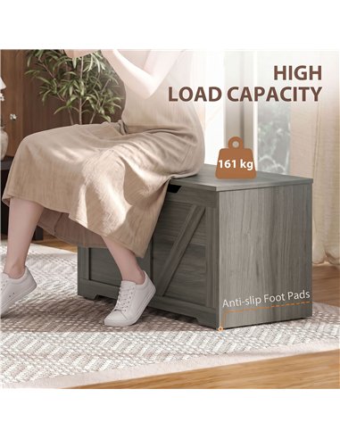 HOMCOM 100L Home Storage Box, with Safety Hinge - Dark Grey Wood-Effect