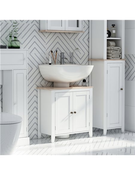 Kleankin Bathroom Sink Cabinet with 2 Doors, Internal Adjustable Shelf, White - pic 21103 | FastDaddyshop