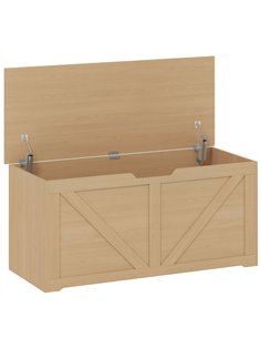 HOMCOM 127L Home Storage Box, with Safety Hinges - Nature Wood Finish