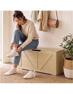 HOMCOM 127L Home Storage Box, with Safety Hinges - Nature Wood Finish 2